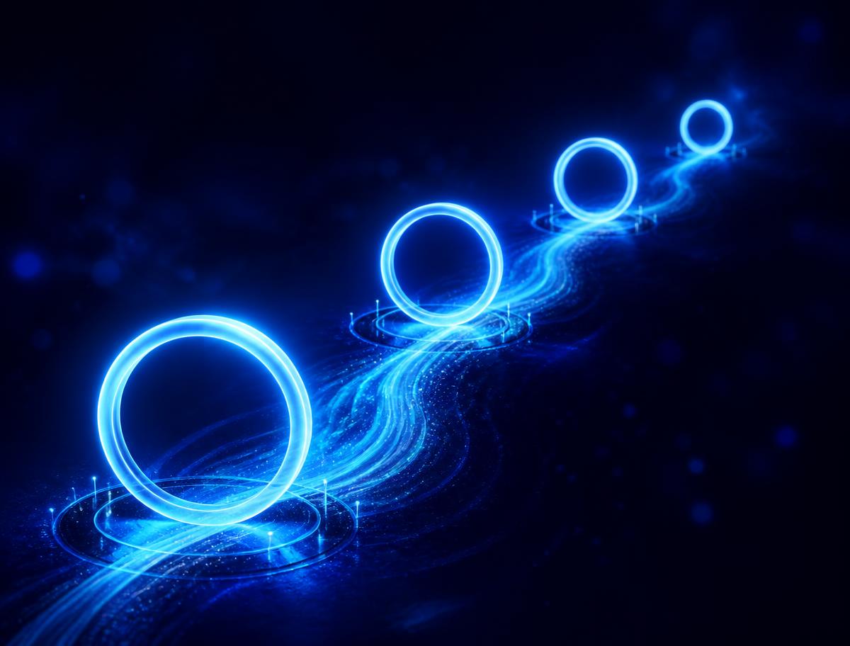 Glowing milestone path representing a phased AI implementation framework